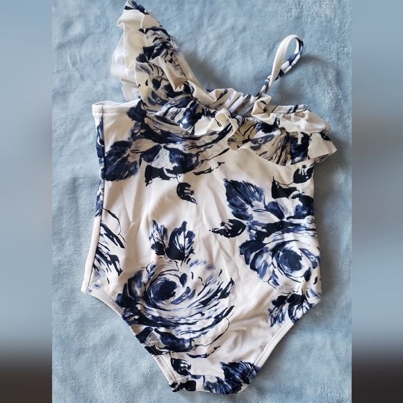 Baby Gap Toddler Girl's Floral blue cream Swimsuit one piece Size 2 - Picture 3 of 4
